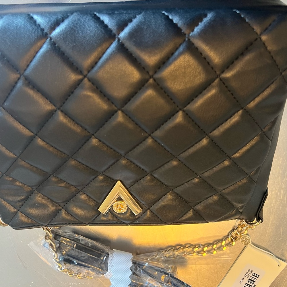 Valentino Orlandi Black Quilted Shoulder Bag with Gold Chain